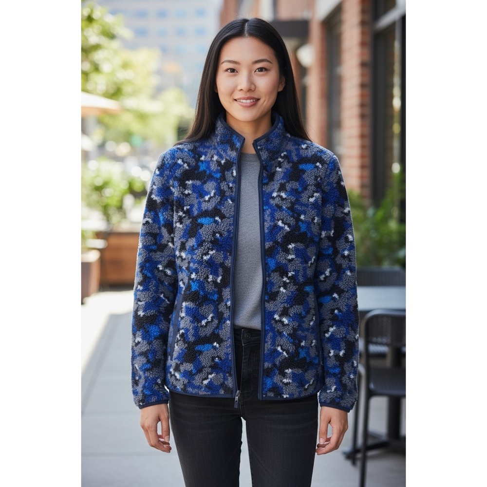 Nordstrom x Cristina Martinez Fleece Jacket Camo Zip Up Womens‎ Small NEW